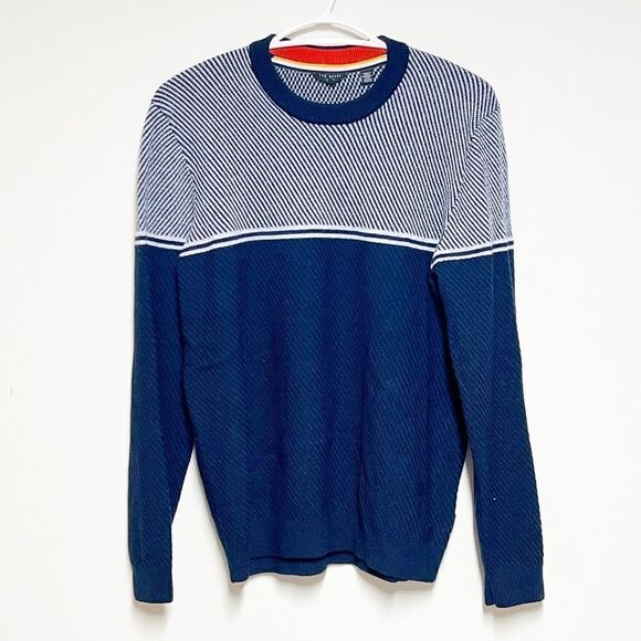 Ted Baker London Mens Slim Fit Bartun Stripe Sweater Navy Blue Sz 4 Large - Picture 2 of 6